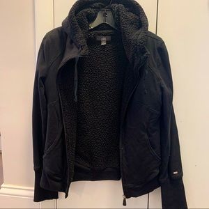 Alo Yoga sherpa fleece lined full zip up hoodie extra small black w thumbholes